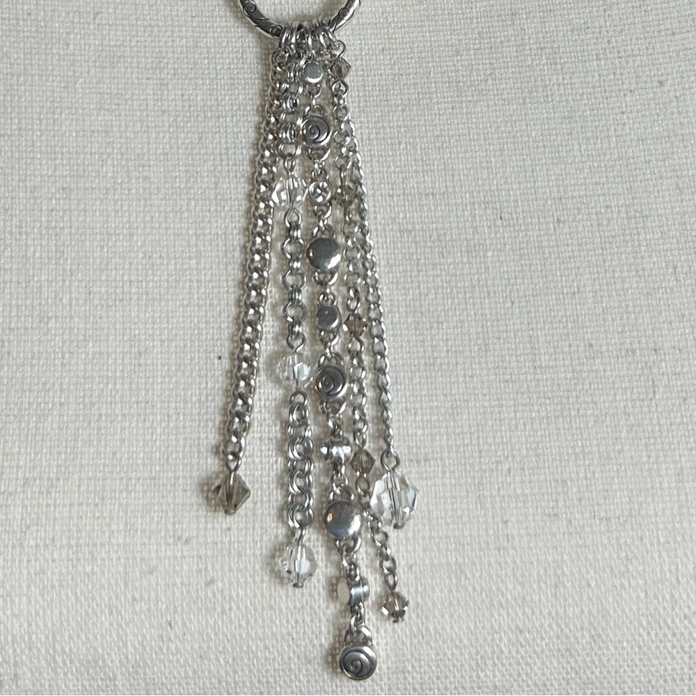 Brighton Infinity Tassel Necklace Silver Plated Clear Crystals 18” Retired - Picture 5 of 14